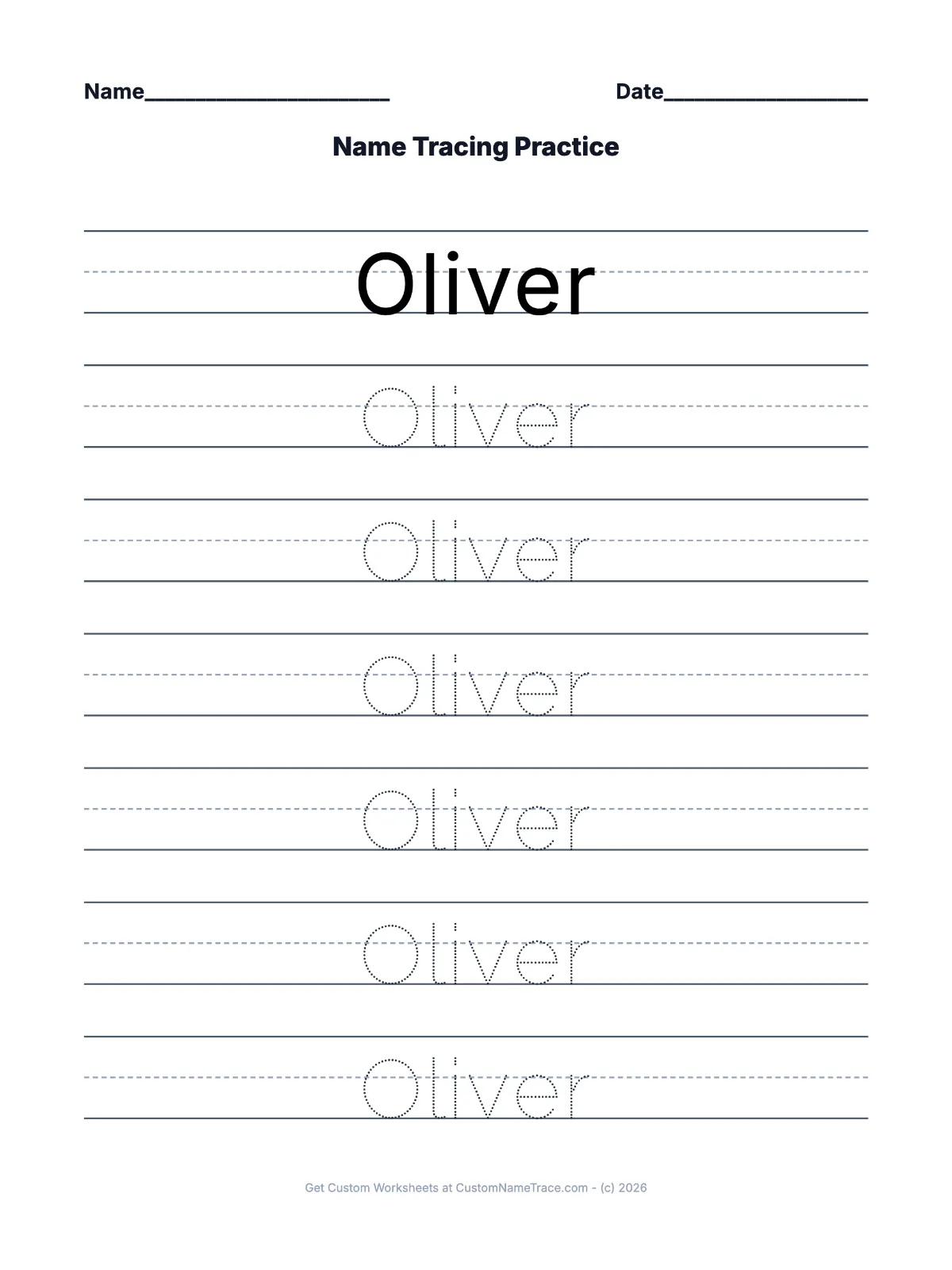 Oliver worksheet preview