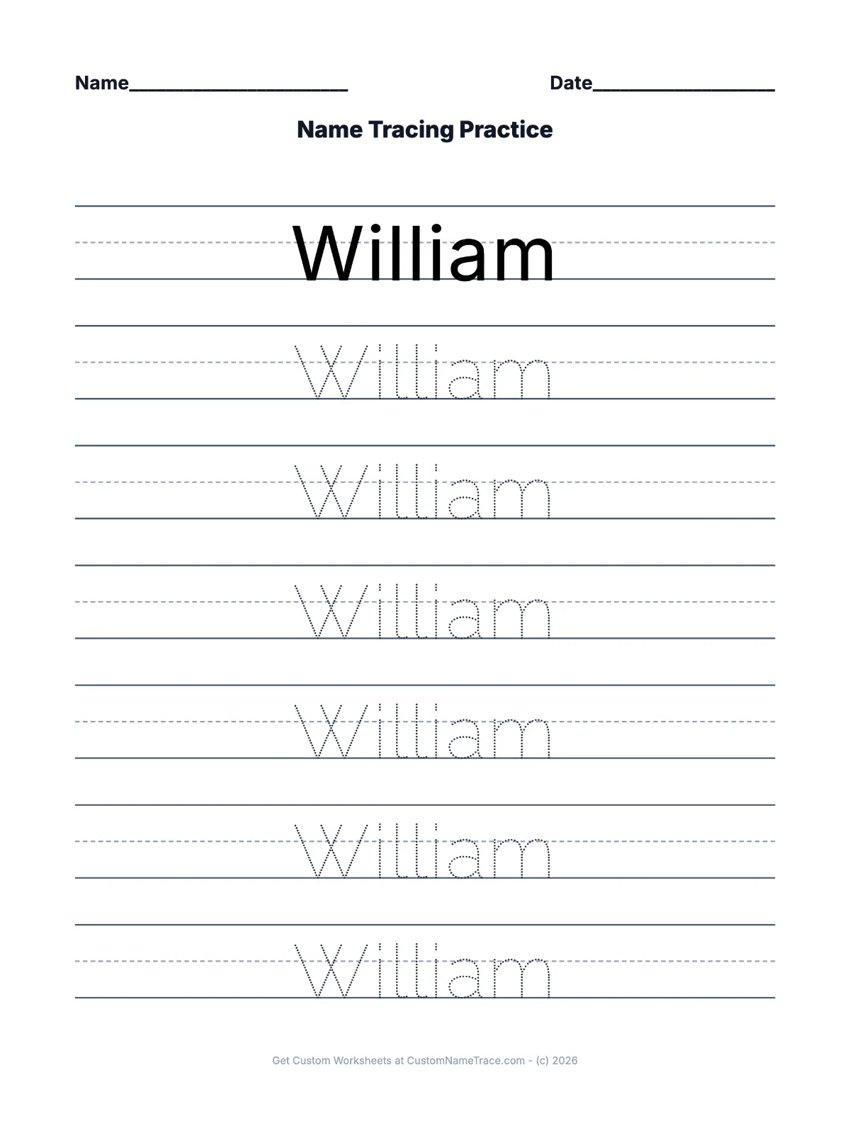 William worksheet preview